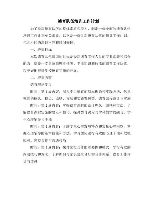 德育队伍培训工作计划