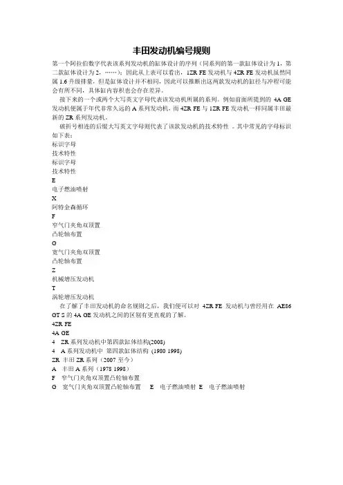 丰田发动机编号规则