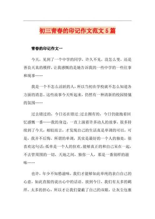 初三青春的印记作文范文5篇