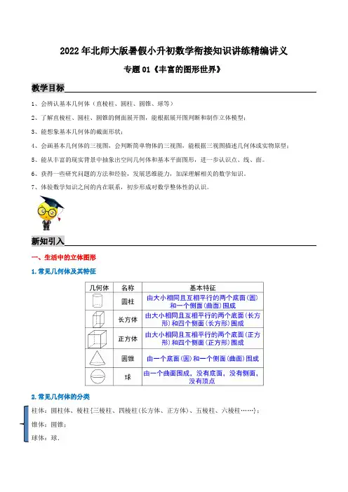 【暑期衔接】专题01《丰富的图形世界》知识讲练-2022年暑假小升初数学衔接(北师大版)(原卷版)