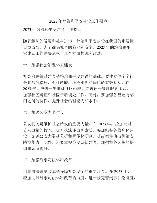2023年综治和平安建设工作要点