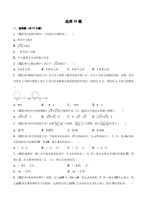 2022-2023学年八年级数学上学期复习考前必做选择30题
