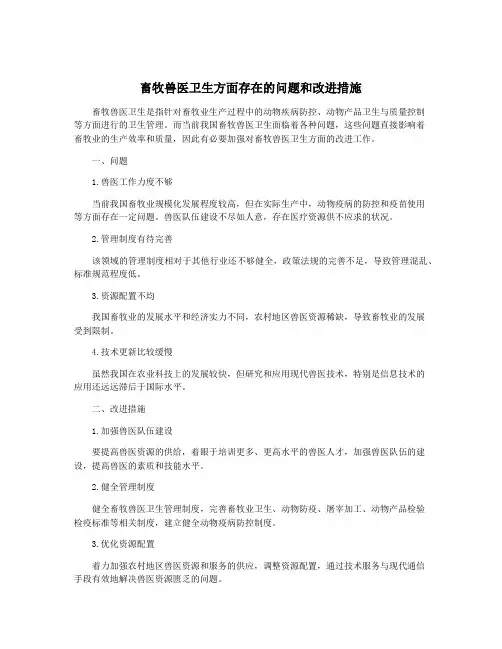 畜牧兽医卫生方面存在的问题和改进措施