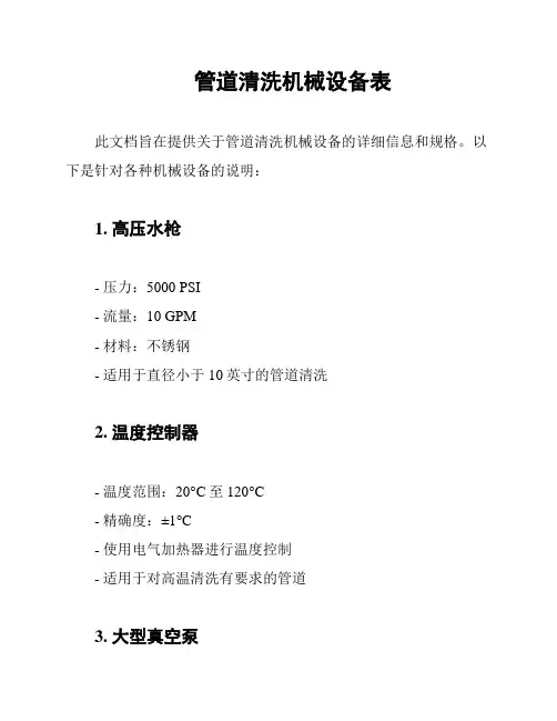 管道清洗机械设备表