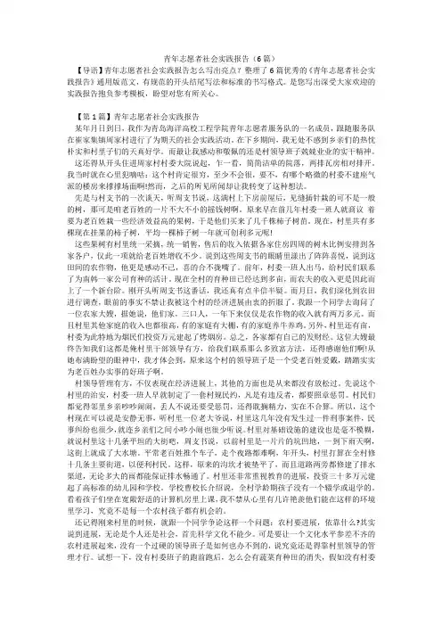 青年志愿者社会实践报告(6篇)