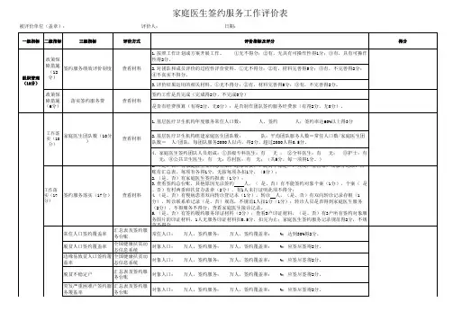 家庭医生签约服务工作评价表