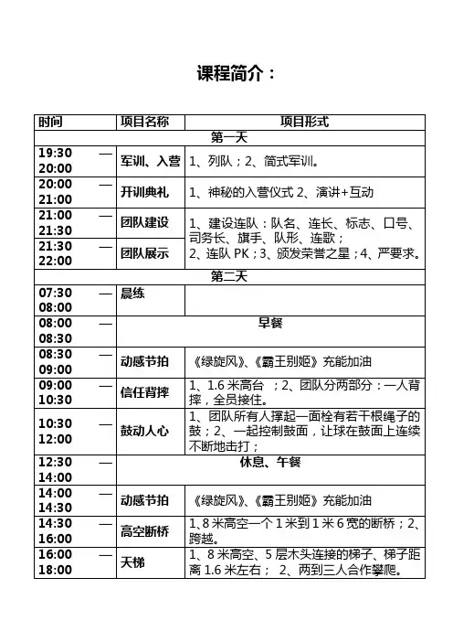 拓展训练课程安排
