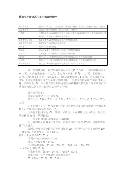 铺盈亏平衡公式