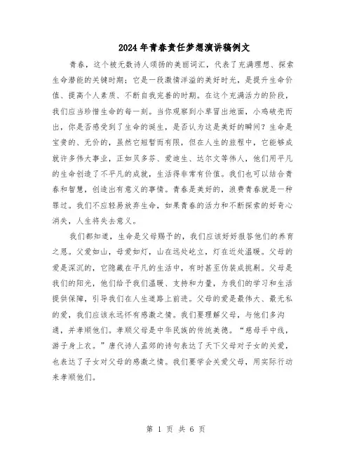 2024年青春责任梦想演讲稿例文(4篇)