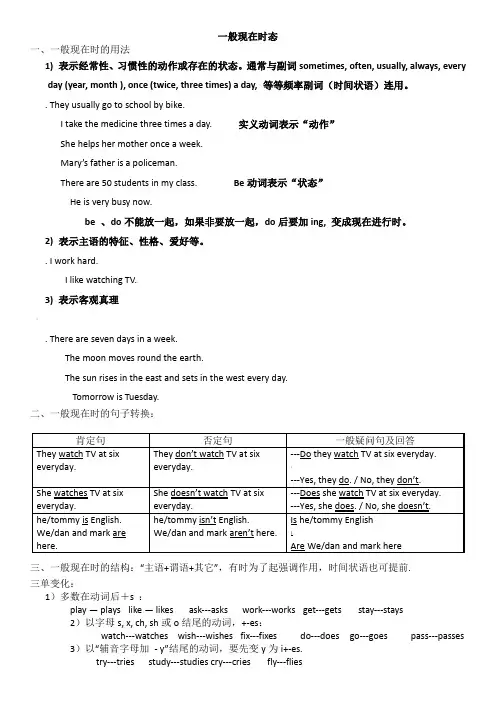 一般现在时态讲解及练习(精简版,错题版)