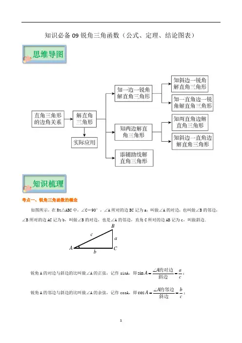 知识必备09锐角三角函数(公式、定理、结论图表)-【口袋书】2023年中考数学必背知识手册