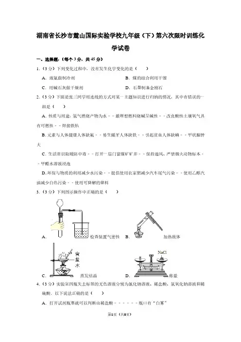 湖南省长沙市麓山国际实验学校九年级(下)第六次限时训练化学试卷