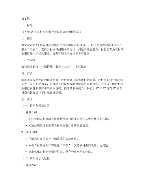 农行挂职调研报告模板(3篇)
