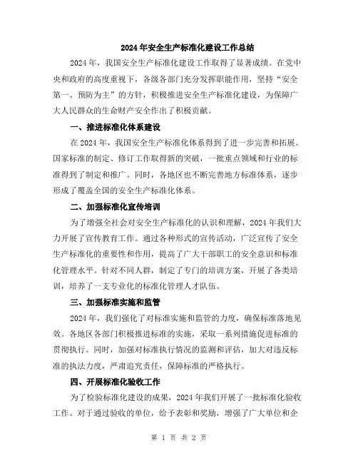 2024年安全生产标准化建设工作总结