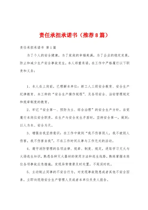责任承担承诺书(推荐8篇)