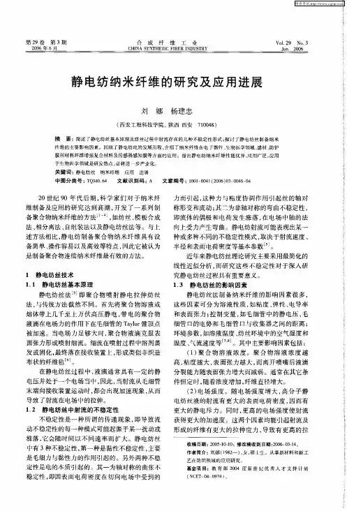 静电纺纳米纤维的研究及应用进展