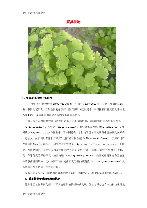 【中小学资料】七年级生物上册 2.1.1《绿色植物的主要类群》蕨类植物简介素材 (新版)济南版
