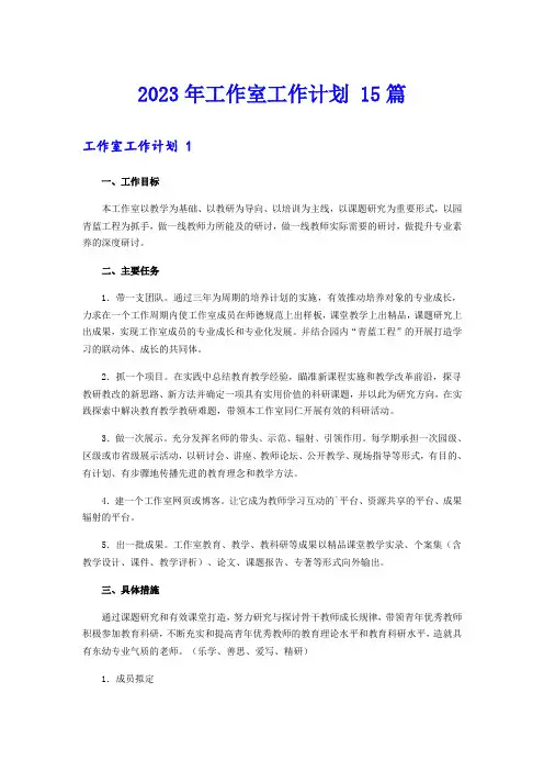 2023年工作室工作计划 15篇