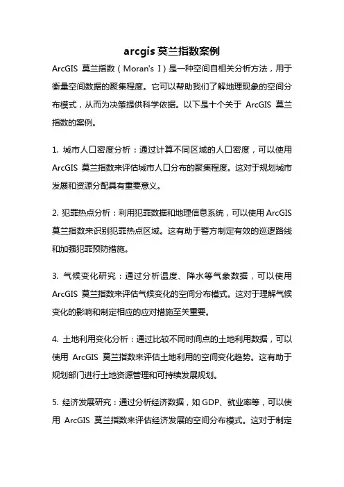 arcgis莫兰指数案例