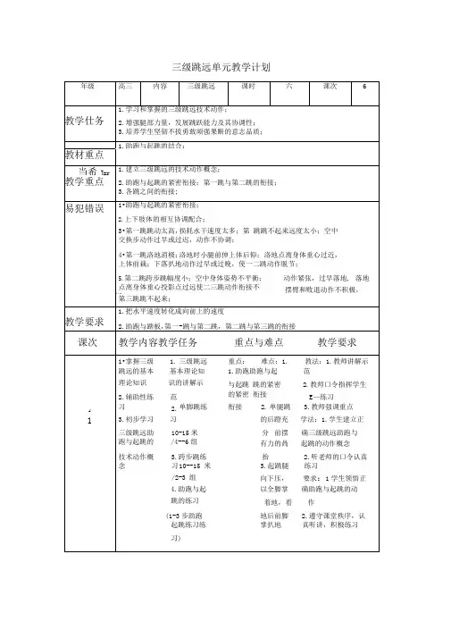 三级跳远单元教学计划