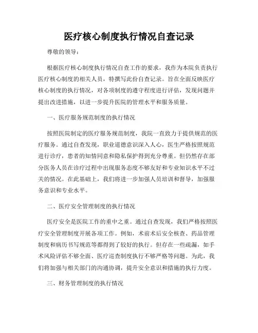 医疗核心制度执行情况自查记录