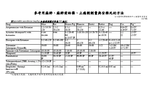参考用麻醉`麻醉前给药`止痛剂剂量与安乐死的方法