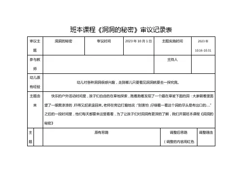 小班班本课程《洞洞的秘密》课程审议记录表