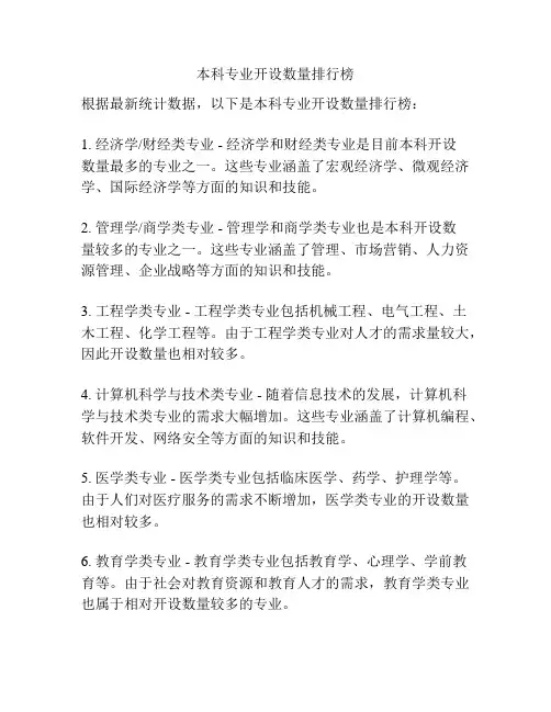 本科专业开设数量排行榜