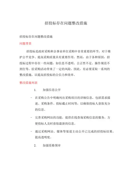 招投标存在问题整改措施