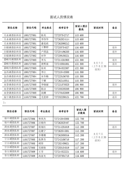 面试人员情况表