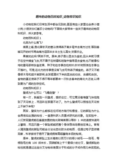 趣味的动物百科知识_动物常识知识