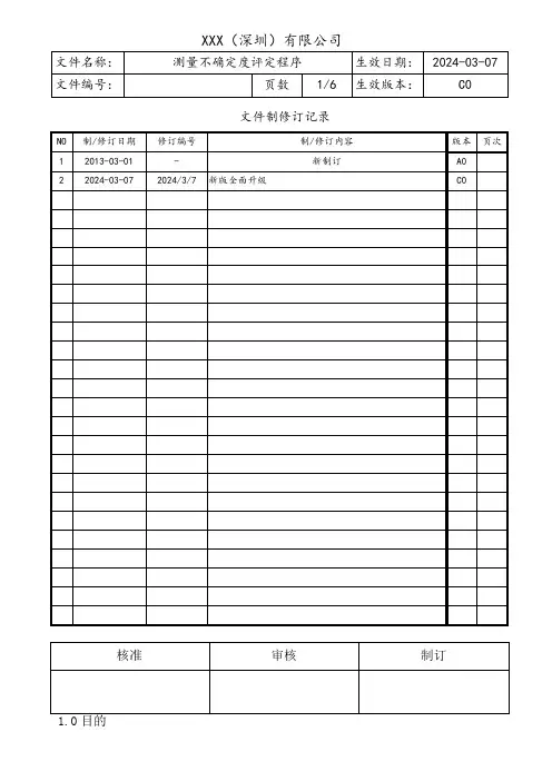 测量不确定度评定程序