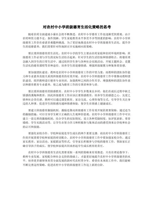 对农村中小学班级德育生活化策略的思考