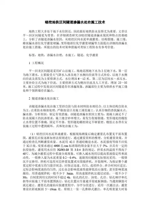暗挖地铁区间隧道渗漏水处治施工技术