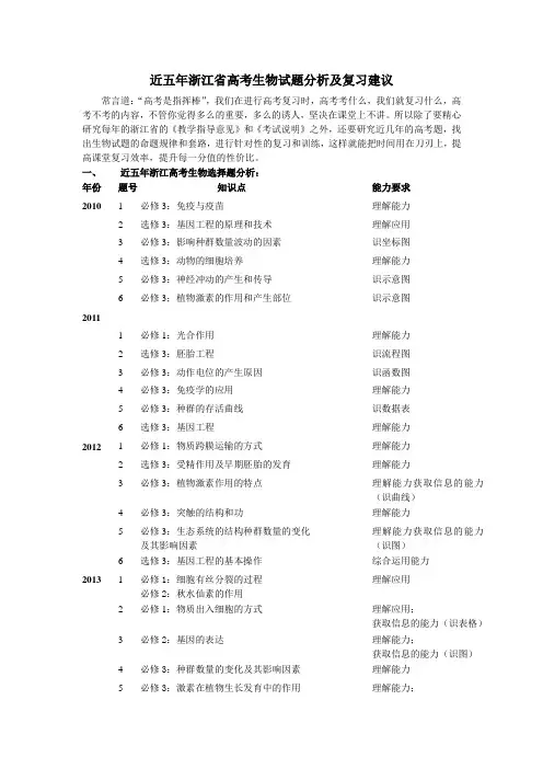 近五年浙江省高考理综生物试题分析及复习建议