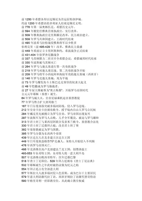 欧洲历史年代表