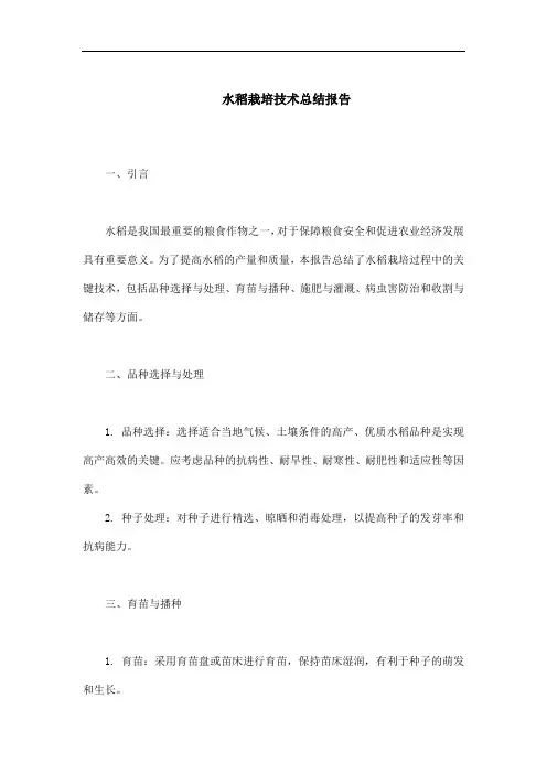 水稻栽培有哪些技术