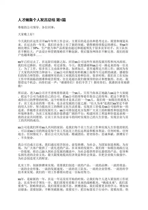 人才储备个人发言总结(优选7篇)