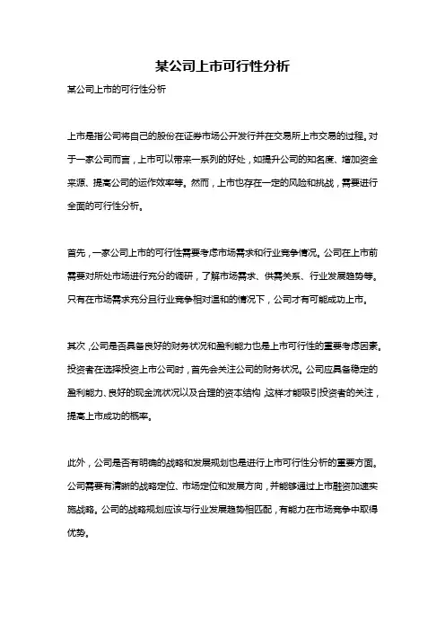 某公司上市可行性分析