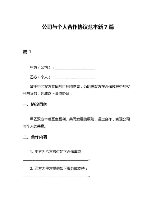 公司与个人合作协议范本新7篇