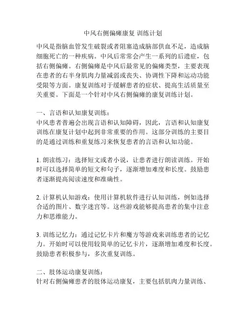 中风右侧偏瘫康复 训练计划