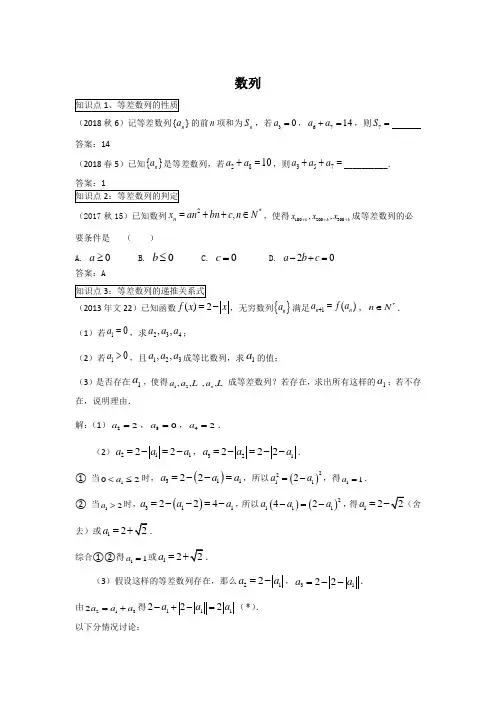 2013-2018年上海高考试题汇编-数列
