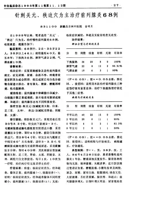 针刺关元、秩边穴为主治疗前列腺炎68例