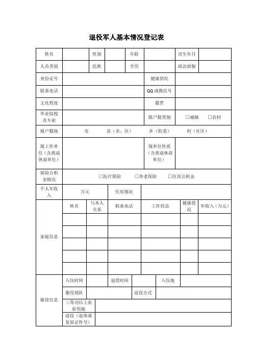退役军人基本情况登记表