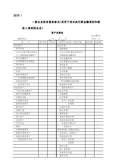 一般企业财务报表格式