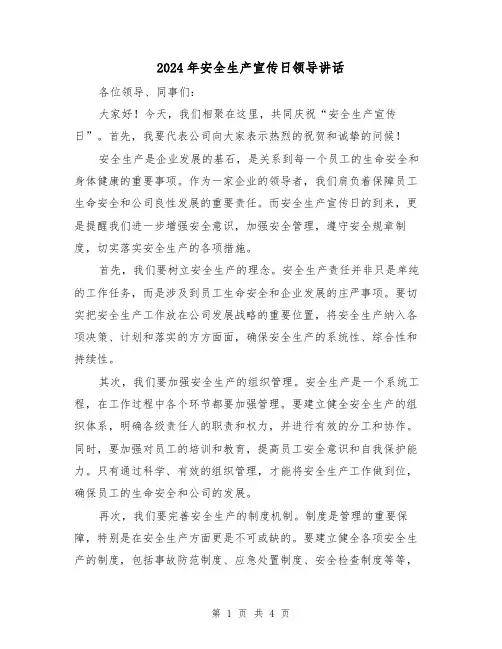 2024年安全生产宣传日领导讲话(2篇)