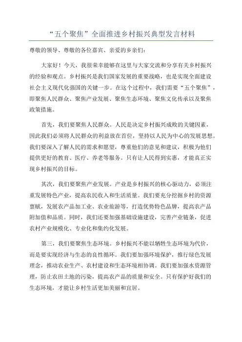 “五个聚焦”全面推进乡村振兴典型发言材料