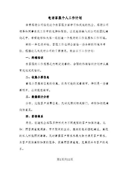 电话客服个人工作计划（五篇）