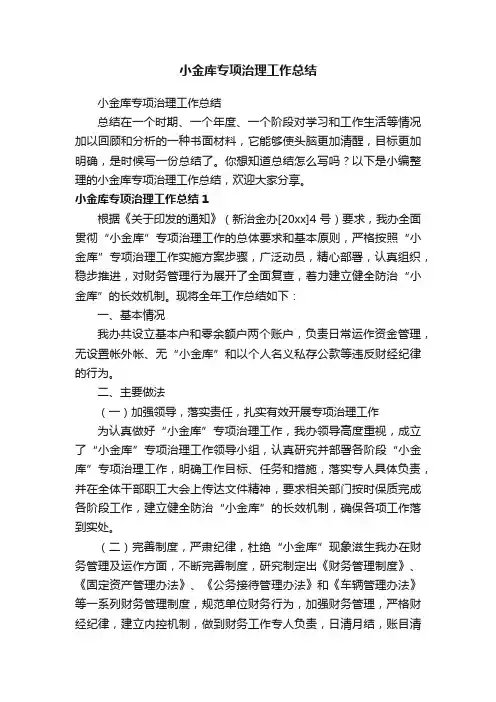 小金库专项治理工作总结