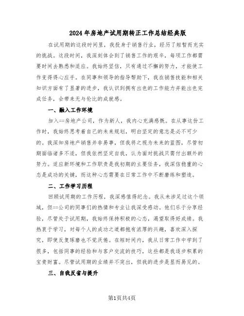 2024年房地产试用期转正工作总结经典版（3篇）